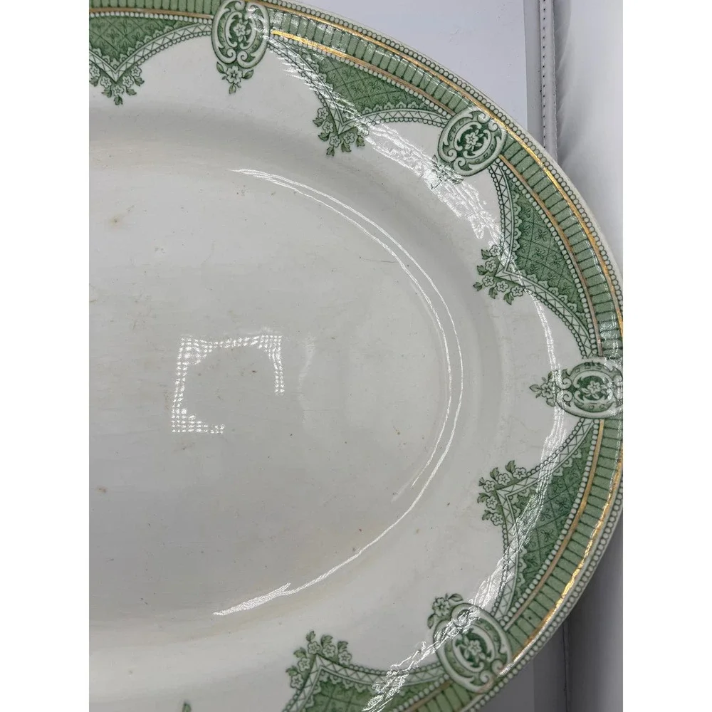 Ipswich J G Meakin England Serving Tray‎ Green Gold Antique Platter Vintage